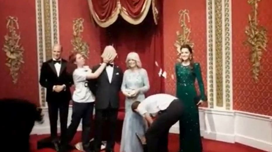 Just Stop Oil activists smash cake on King Charles III waxwork at Madam Tussauds